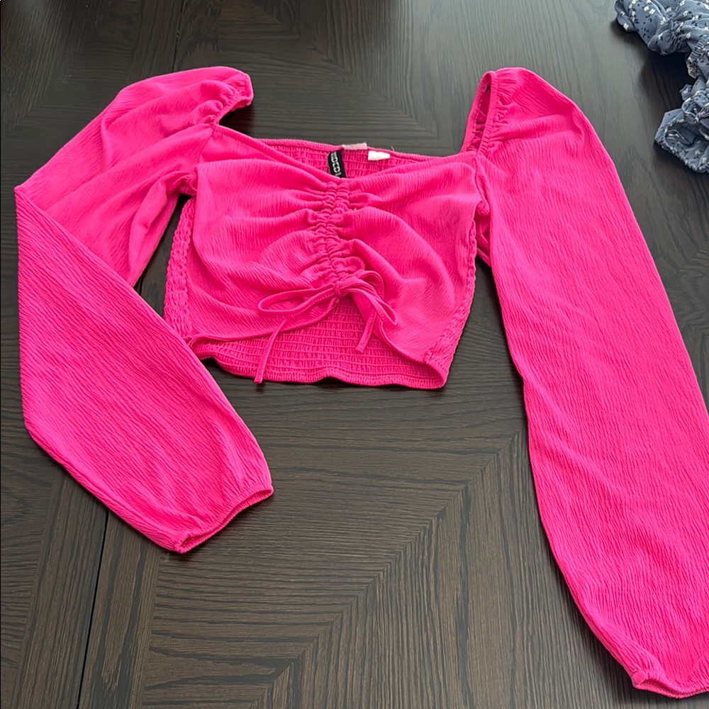 Forever 21 Hot Pink Ruched Long Sleeve Blouse